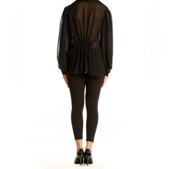 Black Sheer Pleated Button-Up‎ Blouse-XS - Picture 5 of 8